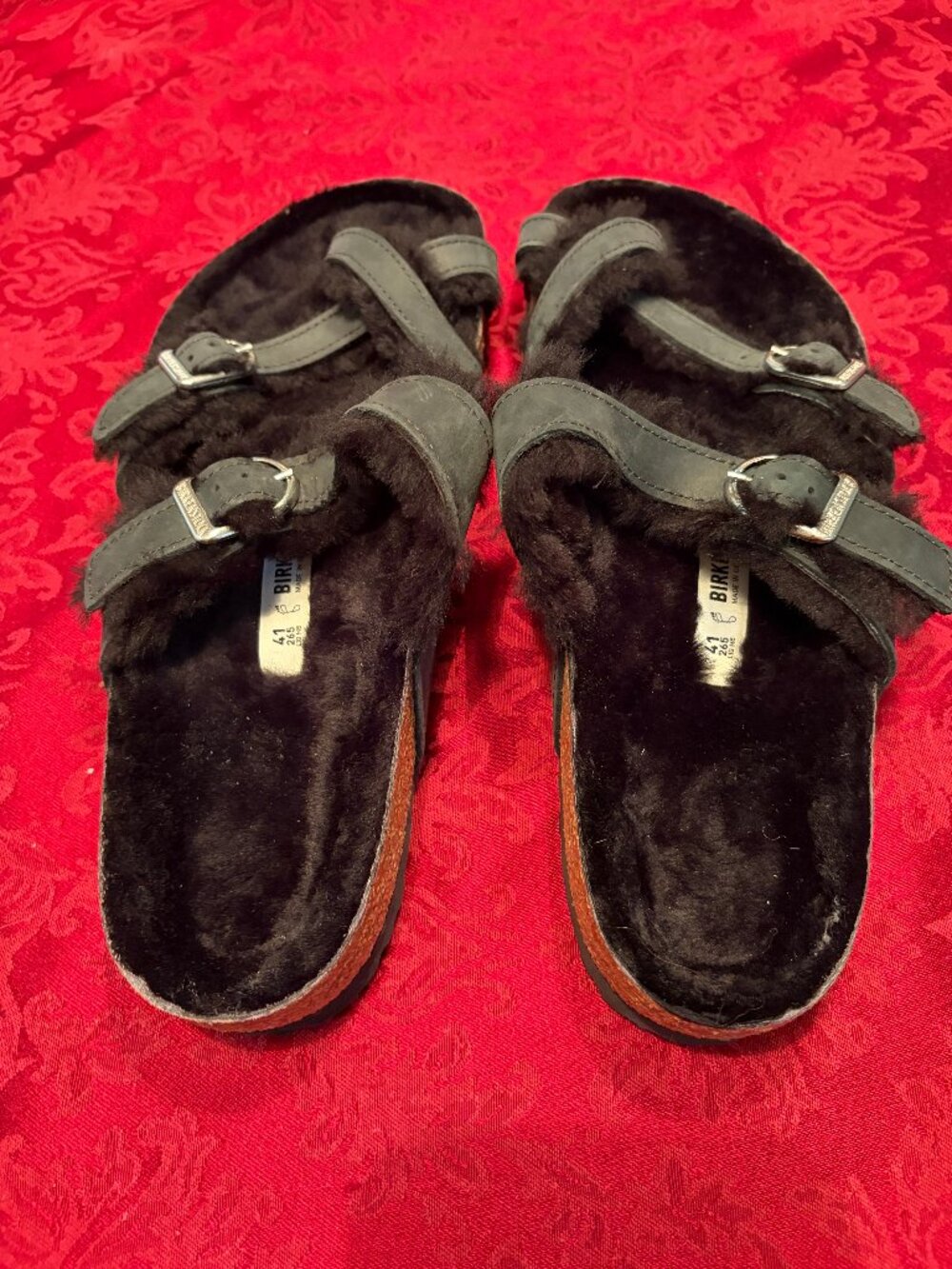 Birkenstock Mayari Shearling Lined Black Oiled Leather Sandals 41